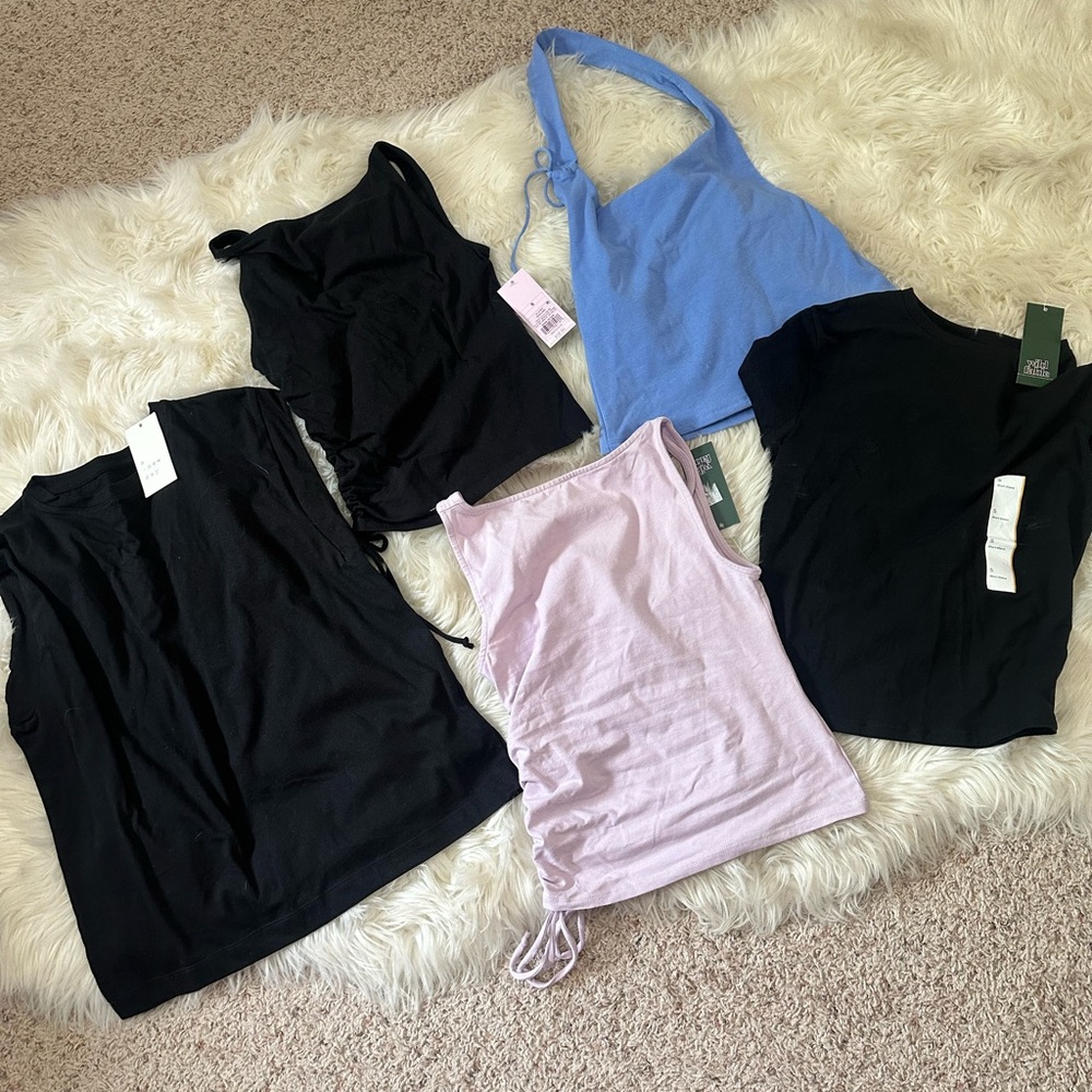 Size small Lot of 5 Women's Tank & Crop Tops in Black, Lavender & Periwinkle